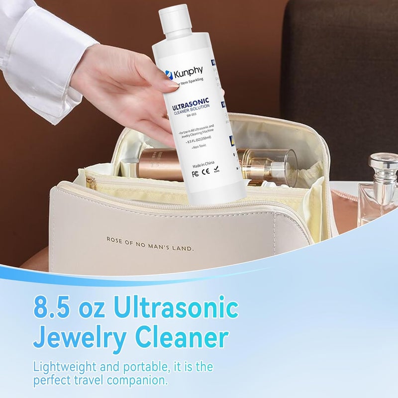 KUNPHY Sonic Jewelry Cleaner - Effective Solution for Cleaning Gold, Silver, Platinum, Diamonds, and eyeglasses watch, 8.5 oz (250 ml) - Image 5